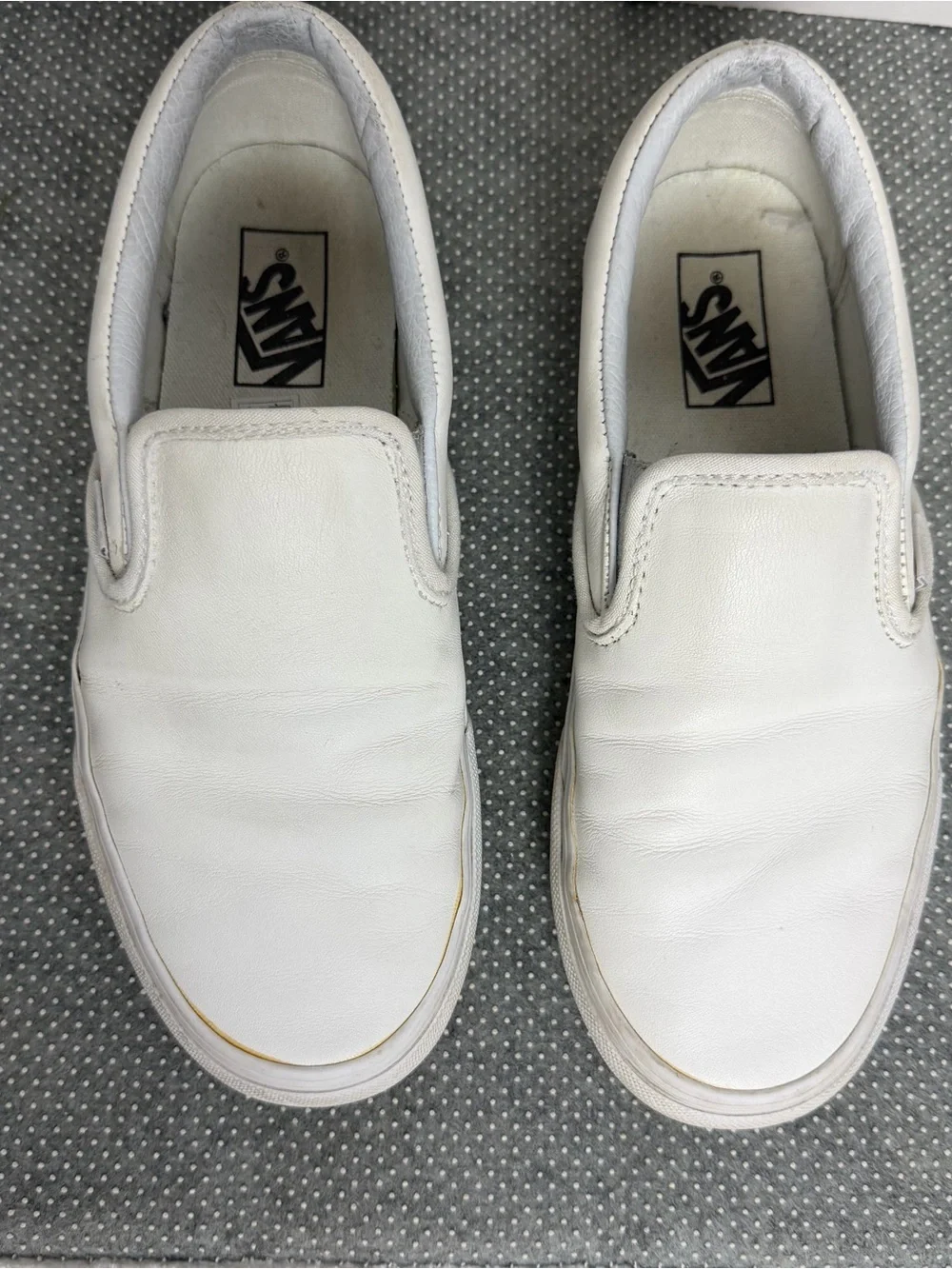Vans White Slip-On Leather Loafers Size 8
